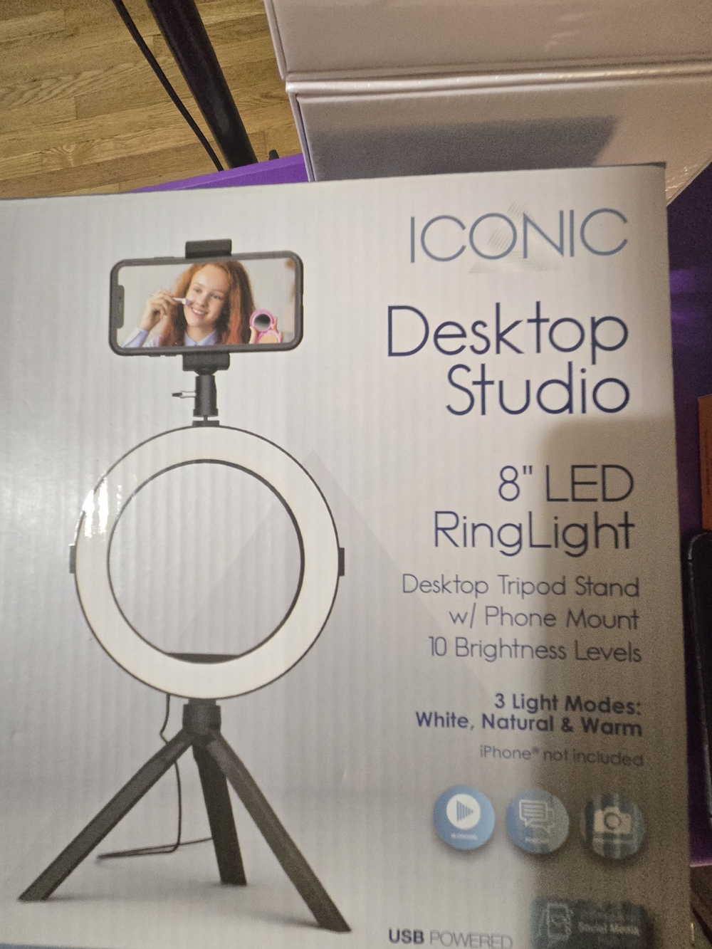 ICONIC 8" LED Ring Light Desktop Studio - White